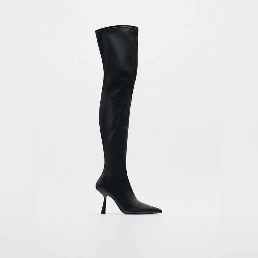 NWT. Zara Black Over-the-Knee High-Heel Boots. Size 6,5.